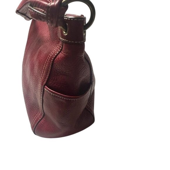 Vintage Fossil Red Pebbled Leather Shoulder Bag Side Pockets Brass Hardware - Picture 8 of 9